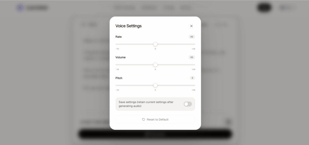 Speech Rate, Volume, and Pitch Controls