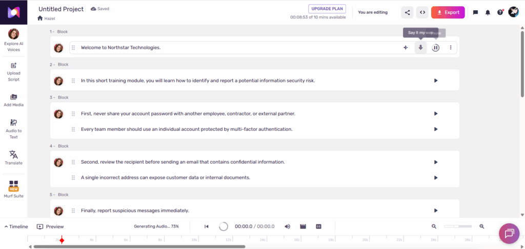 Murf AI — Best for business presentations and training