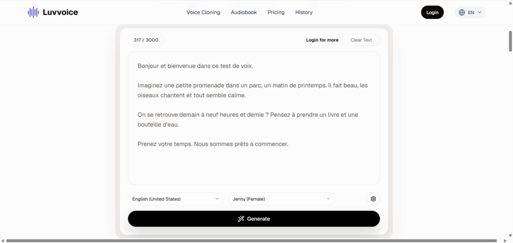 Luvvoice text to speech home page